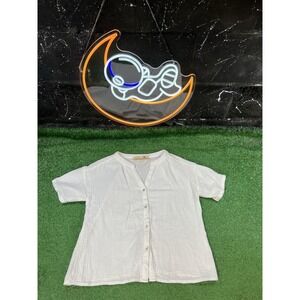 Natura White Lightweight Shirt Top Cotton Women's Size SM Button-Up Collared